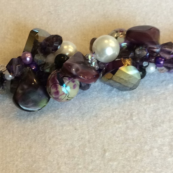 FINAL SALE PRICE Embellished Purple, Brown & Wht. Crochet Bracelet - Picture 2 of 5